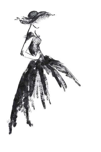 Black & White Minimalist Décor: Full Skirt Fashion Illustration Sketch by blursbyai
