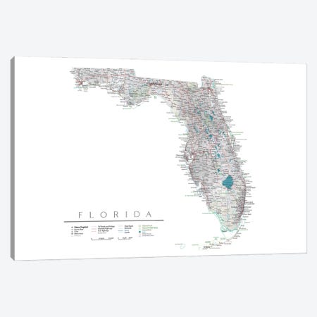 Detailed Map Of Florida, USA Canvas Print #RLZ470} by blursbyai Canvas Artwork