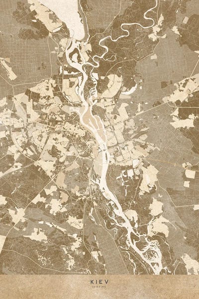 Kyiv: Sepia Map Of Kiev In Vintage Style by blursbyai