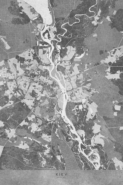 Kyiv: Gray Map Of Kiev In Vintage Style by blursbyai