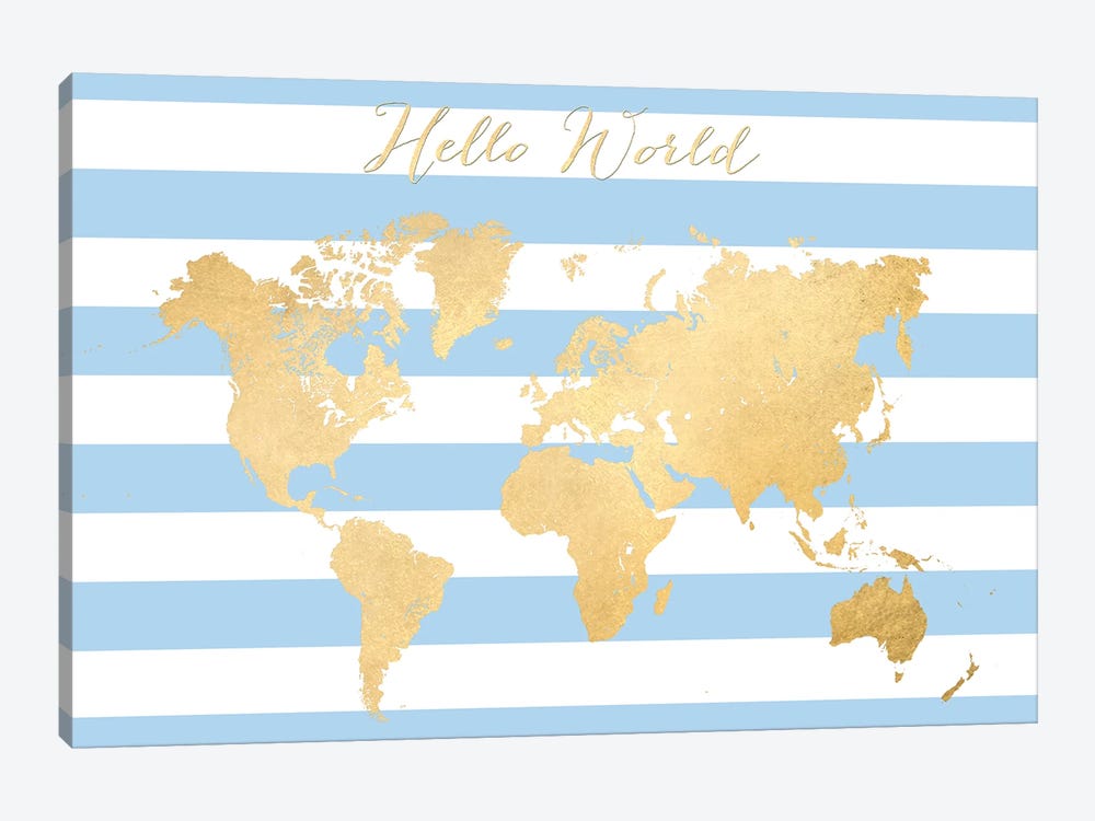 Hello World Map by blursbyai 1-piece Canvas Art Print
