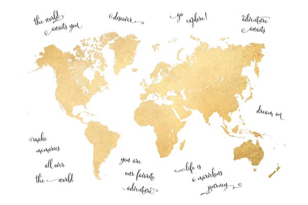 Globes: Inspirational Quotes Gold World Map by blursbyai