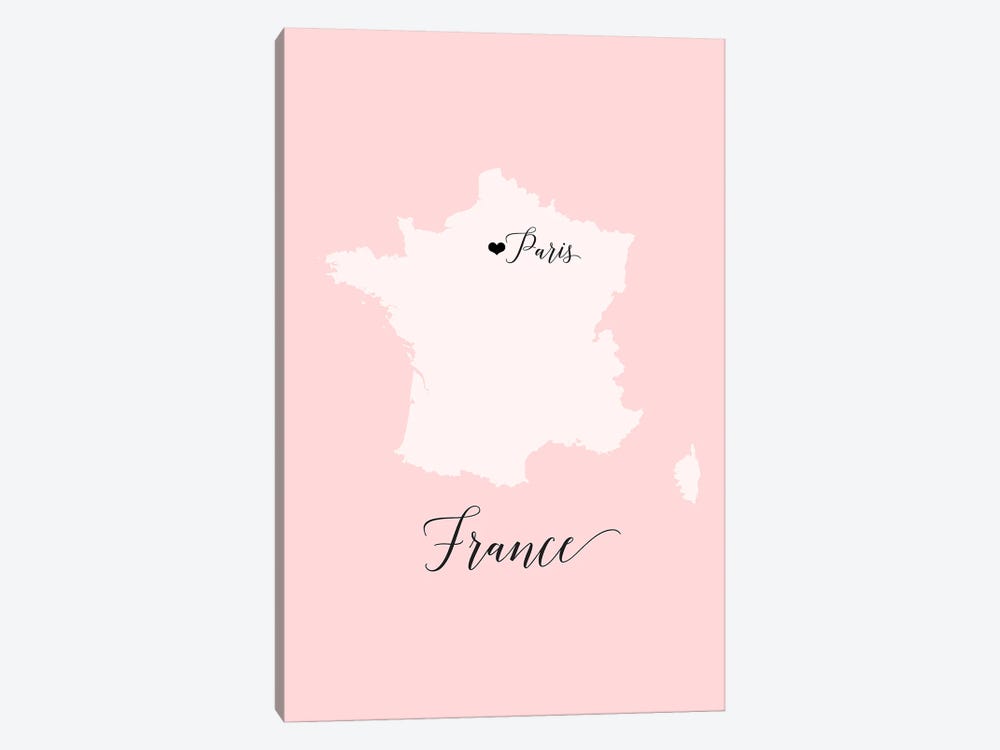 France Map Silhouette In Pink by blursbyai 1-piece Canvas Wall Art