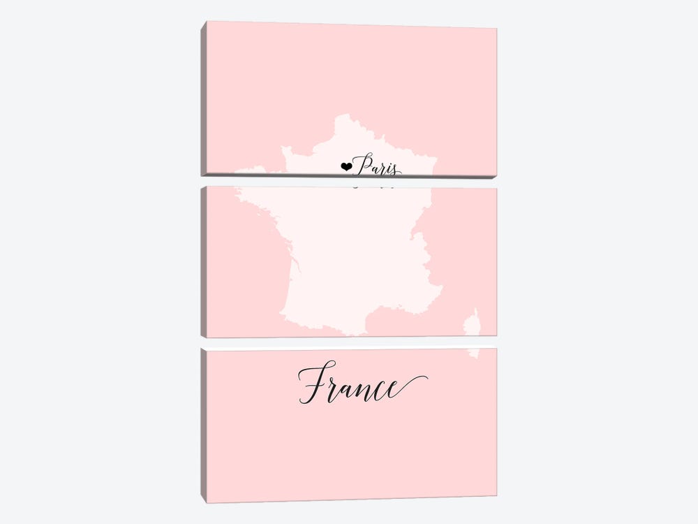 France Map Silhouette In Pink by blursbyai 3-piece Canvas Artwork