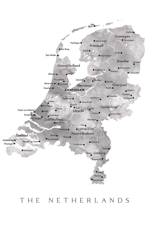 Watercolor Map Of The Netherlands With Cities