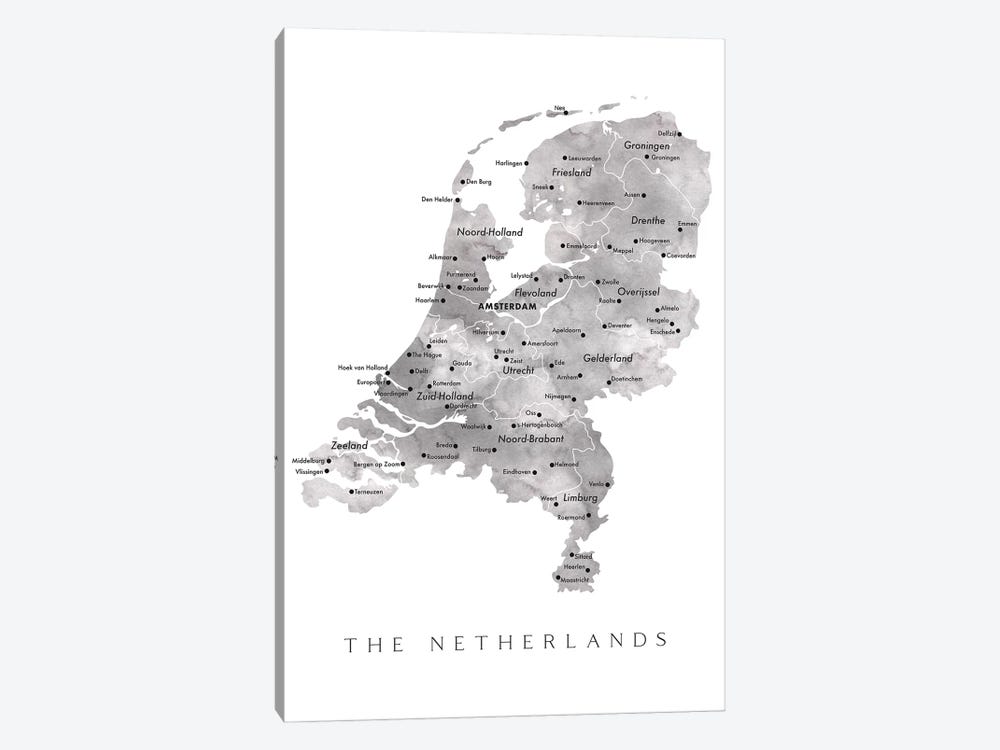 Watercolor Map Of The Netherlands With Cities by blursbyai 1-piece Canvas Print