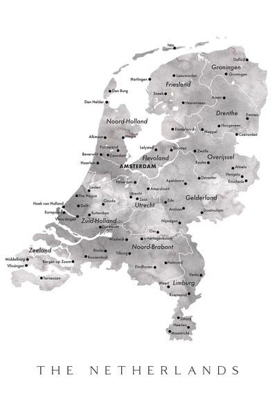 blursbyai: Watercolor Map Of The Netherlands With Cities by blursbyai