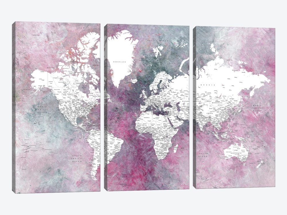 Highly Detailed World Map Taliessa by blursbyai 3-piece Canvas Artwork