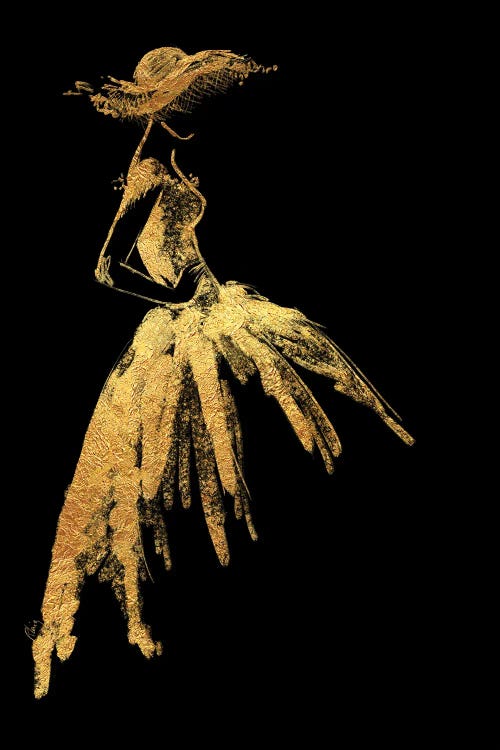 Full Skirt Fashion Illustration In Gold