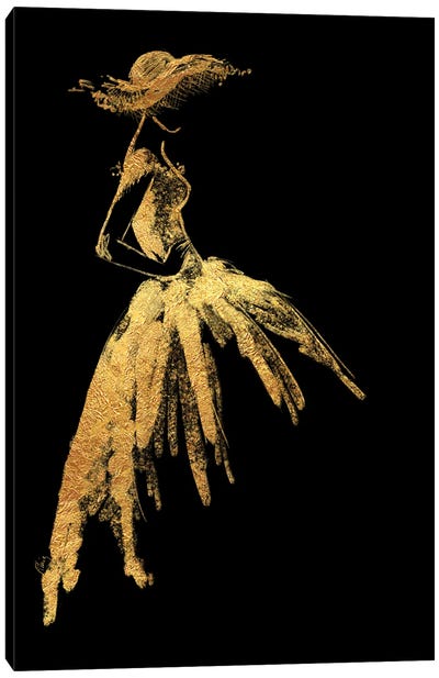 Full Skirt Fashion Illustration In Gold Canvas Art Print - blursbyai