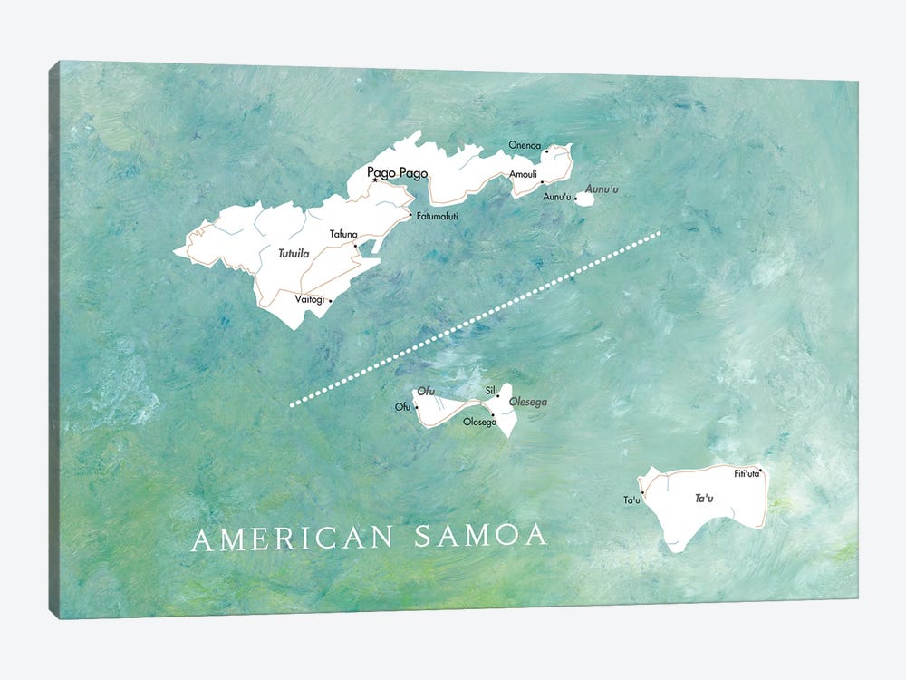 Map Of American Samoa by blursbyai 1-piece Canvas Wall Art
