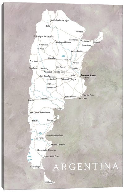 Map Of Argentina Canvas Art Print - Argentina Art