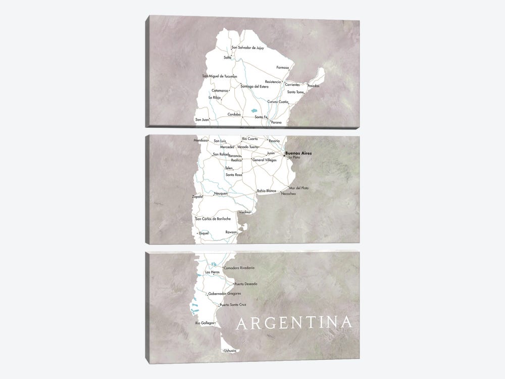 Map Of Argentina by blursbyai 3-piece Canvas Print