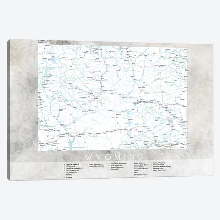 Highly Detailed Map Of Wyoming Canvas Print #RLZ496} by blursbyai Canvas Art Print