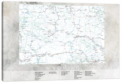 Highly Detailed Map Of Wyoming Canvas Art Print - Wyoming Art