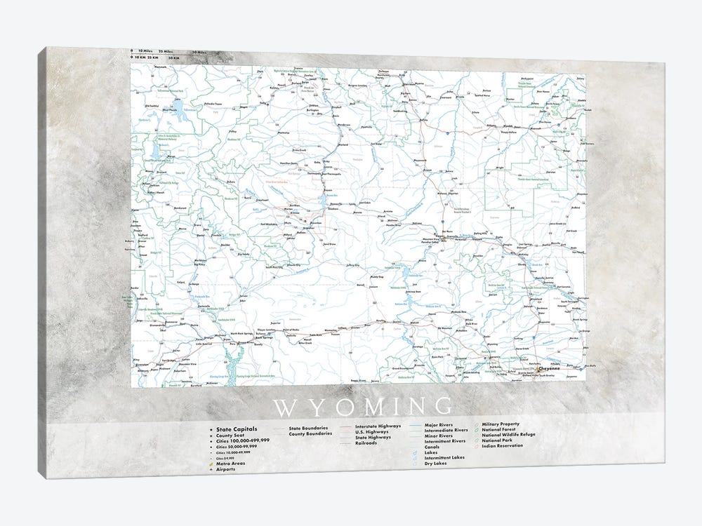 Highly Detailed Map Of Wyoming by blursbyai 1-piece Canvas Wall Art