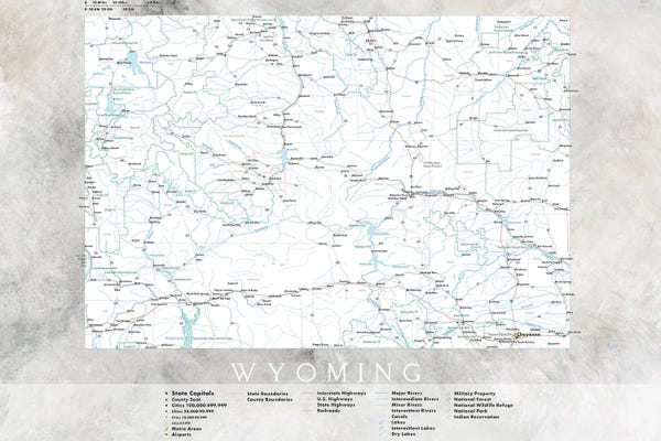 Wyoming: Highly Detailed Map Of Wyoming by blursbyai
