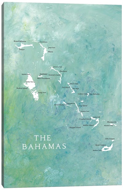 Map Of The Bahamas In Aquamarine Canvas Art Print - blursbyai