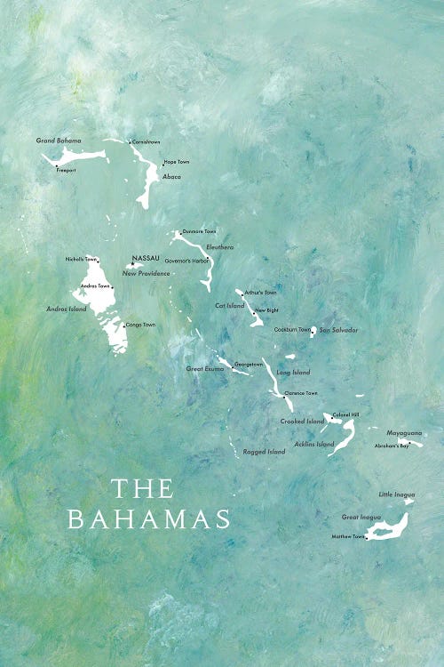 Map Of The Bahamas In Aquamarine by blursbyai wall art