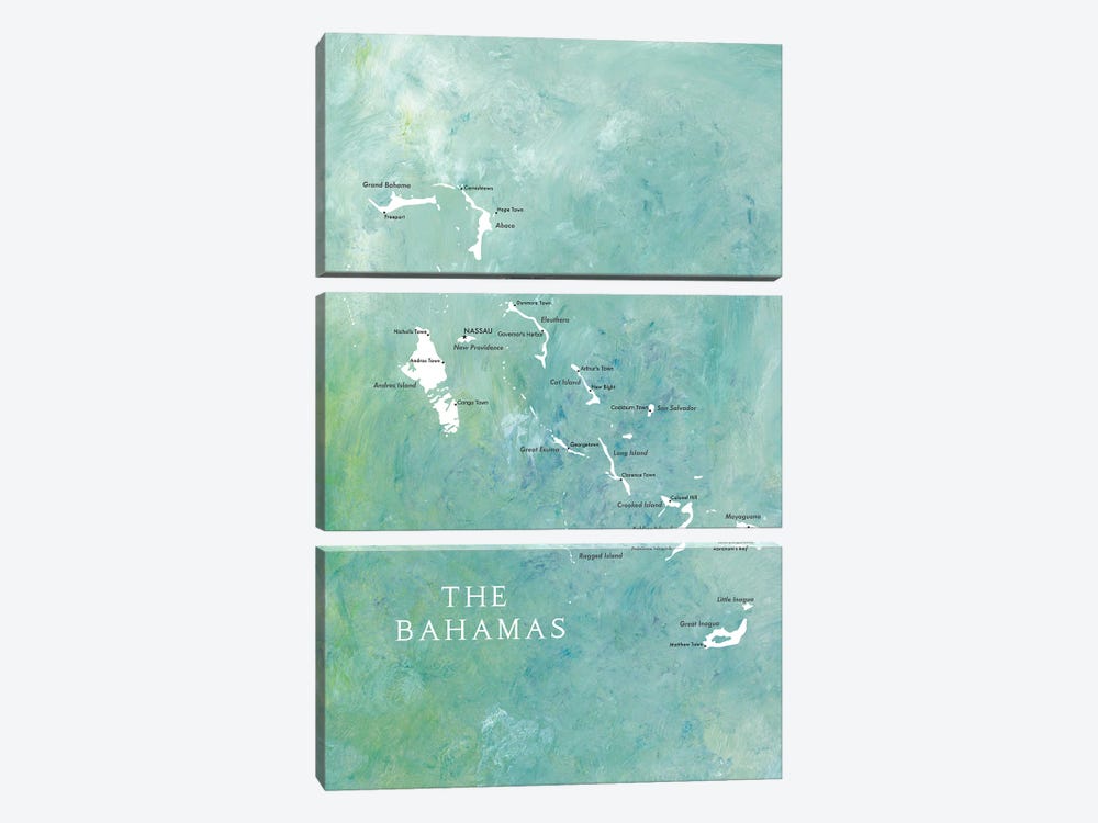 Map Of The Bahamas In Aquamarine by blursbyai 3-piece Art Print