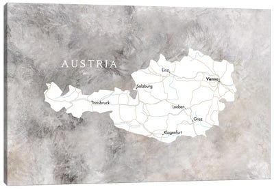 Map Of Austria In Neutrals Canvas Art Print - Austria Art