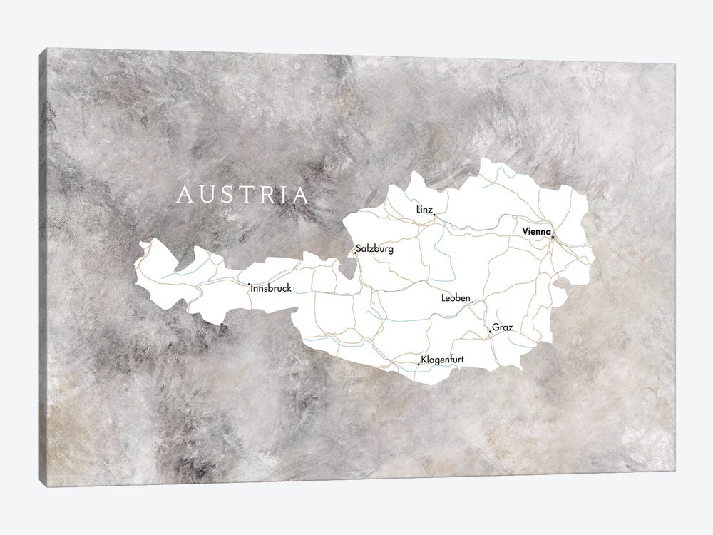 Map Of Austria In Neutrals by blursbyai 1-piece Canvas Art