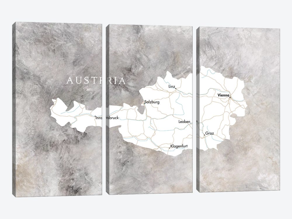 Map Of Austria In Neutrals by blursbyai 3-piece Canvas Artwork