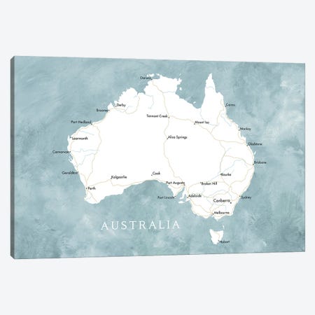 Map Of Australia In Blue Canvas Print #RLZ499} by blursbyai Canvas Artwork