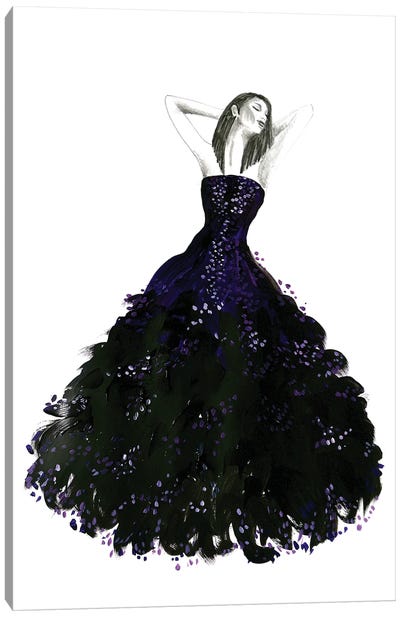 Fashion Illustration Long Black Dress Canvas Art Print - blursbyai