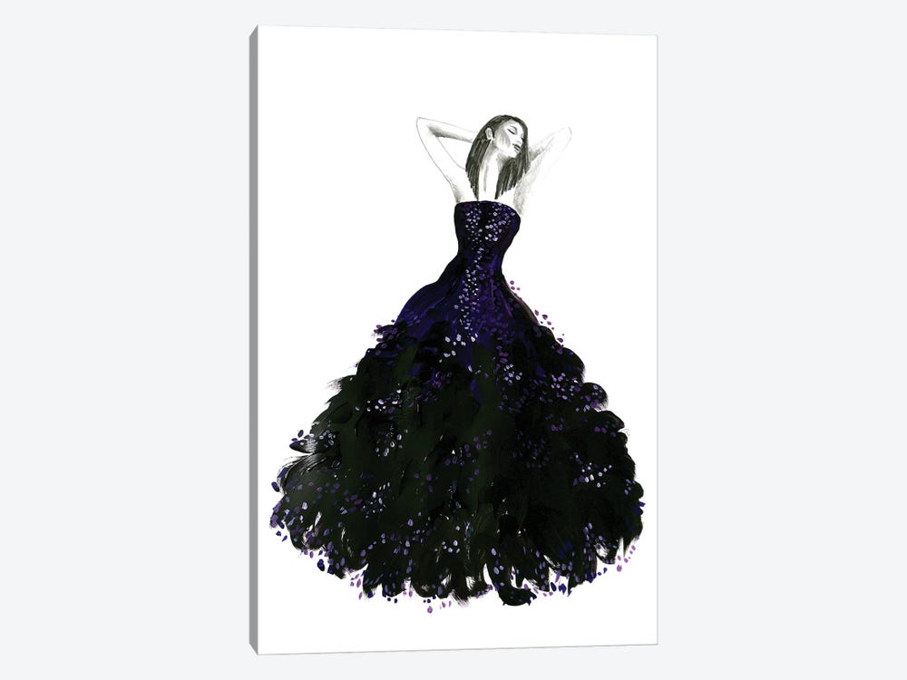 Fashion Illustration Long Black Dress by blursbyai 1-piece Canvas Art