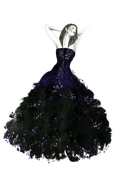 blursbyai: Fashion Illustration Long Black Dress by blursbyai