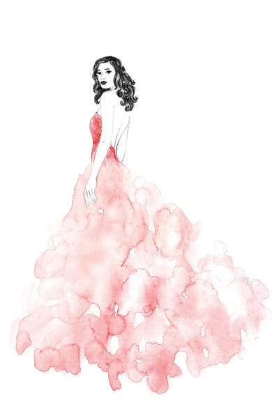 Coral Gown Fashion Illustration by blursbyai canvas print