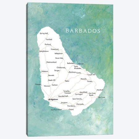 Map Of Barbados In Aquamarine Canvas Print #RLZ501} by blursbyai Canvas Wall Art