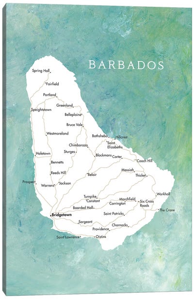 Map Of Barbados In Aquamarine Canvas Art Print - Barbados