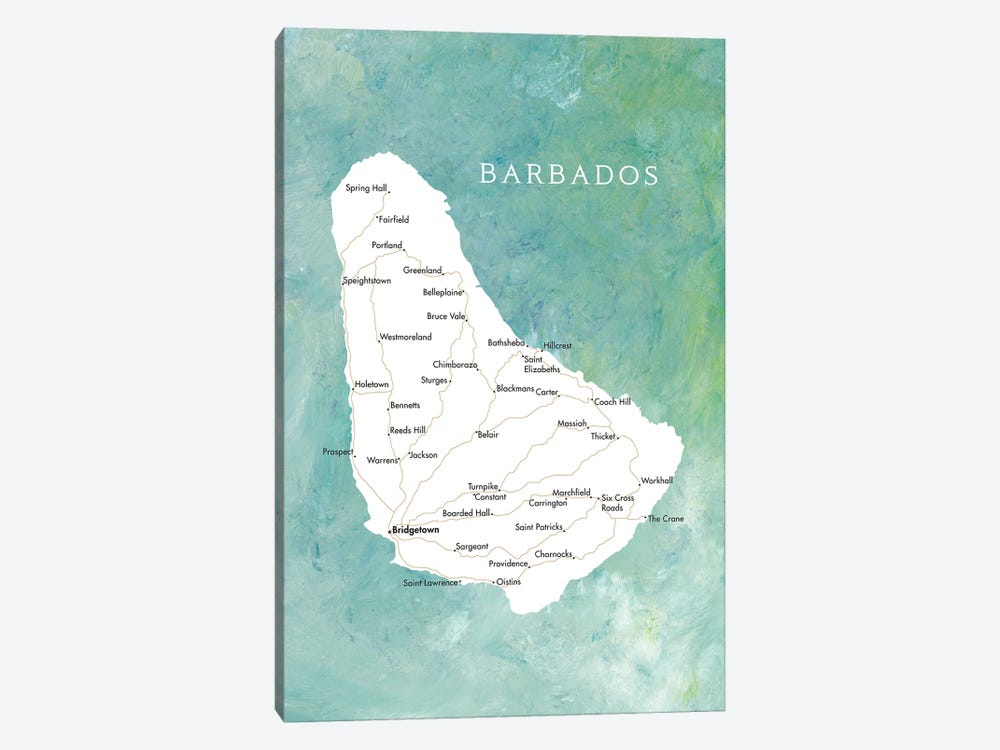 Map Of Barbados In Aquamarine by blursbyai 1-piece Art Print
