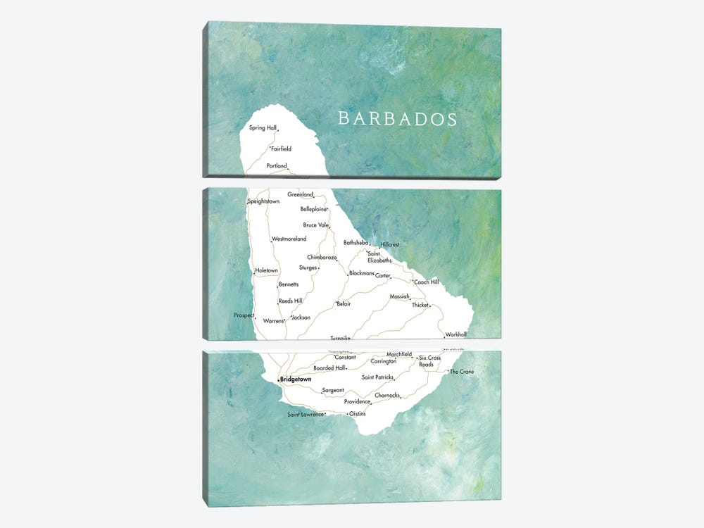Map Of Barbados In Aquamarine by blursbyai 3-piece Canvas Print
