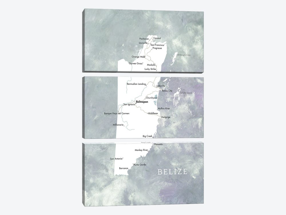 Map Of Belize In Muted Tones by blursbyai 3-piece Canvas Wall Art