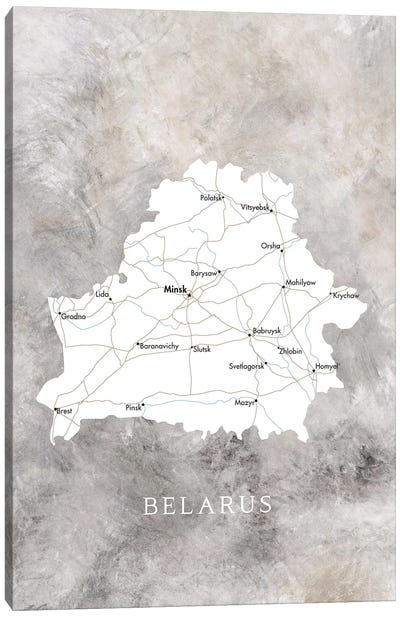 Map Of Belarus In Neutrals Canvas Art Print