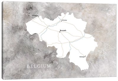 Map Of Belgium In Neutrals Canvas Art Print