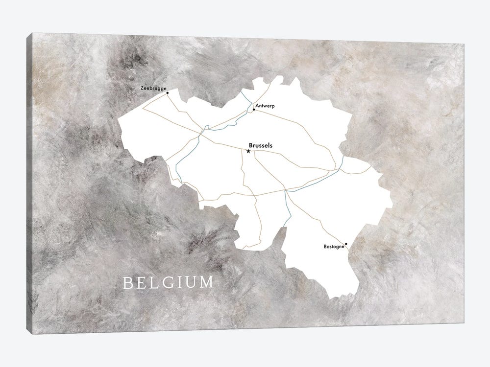 Map Of Belgium In Neutrals by blursbyai 1-piece Canvas Art