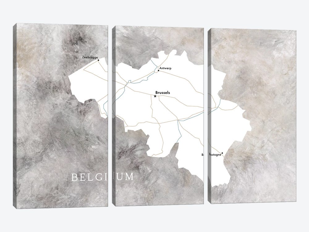 Map Of Belgium In Neutrals by blursbyai 3-piece Canvas Art