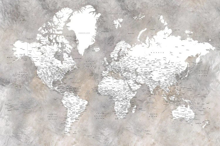 Detailed World Map In Neutrals Vali by blursbyai wall art
