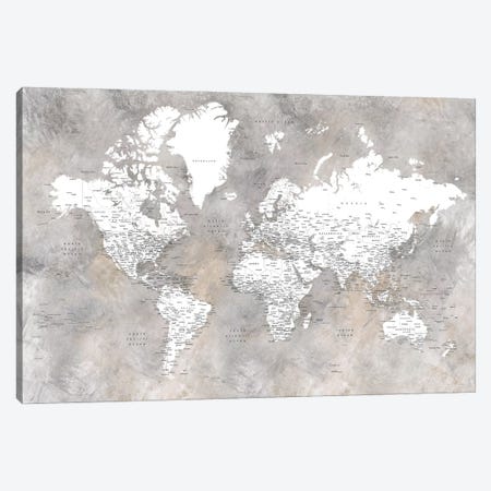 Detailed World Map In Neutrals Vali Canvas Print #RLZ505} by blursbyai Canvas Print