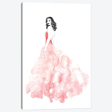 Coral Gown Fashion Illustration Canvas Print #RLZ50} by blursbyai Canvas Wall Art