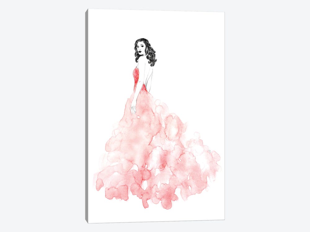 Coral Gown Fashion Illustration by blursbyai 1-piece Canvas Wall Art