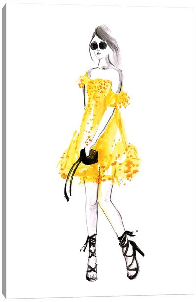 Yellow Sundress Fashion Illustration Canvas Art Print - blursbyai