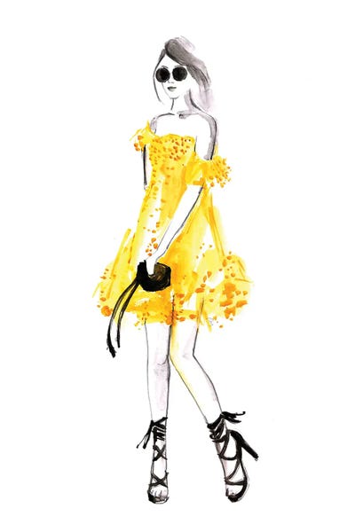 Bags & Purses: Yellow Sundress Fashion Illustration by blursbyai