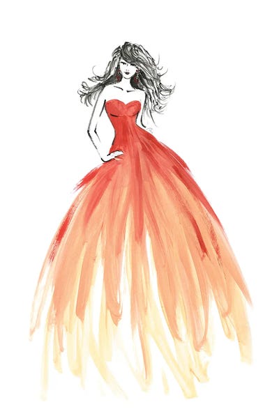 Coral Dress Fashion Sketch by blursbyai framed wall art