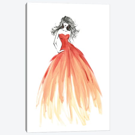 Coral Dress Fashion Sketch Canvas Print #RLZ52} by blursbyai Canvas Wall Art