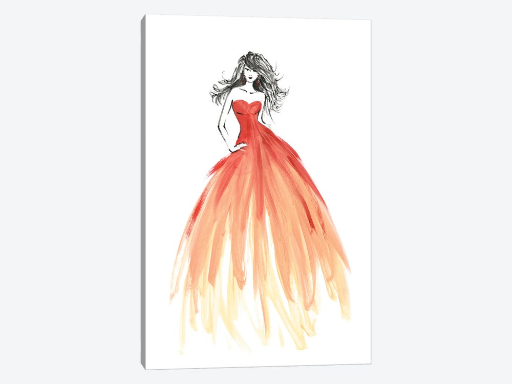 Coral Dress Fashion Sketch by blursbyai 1-piece Canvas Wall Art